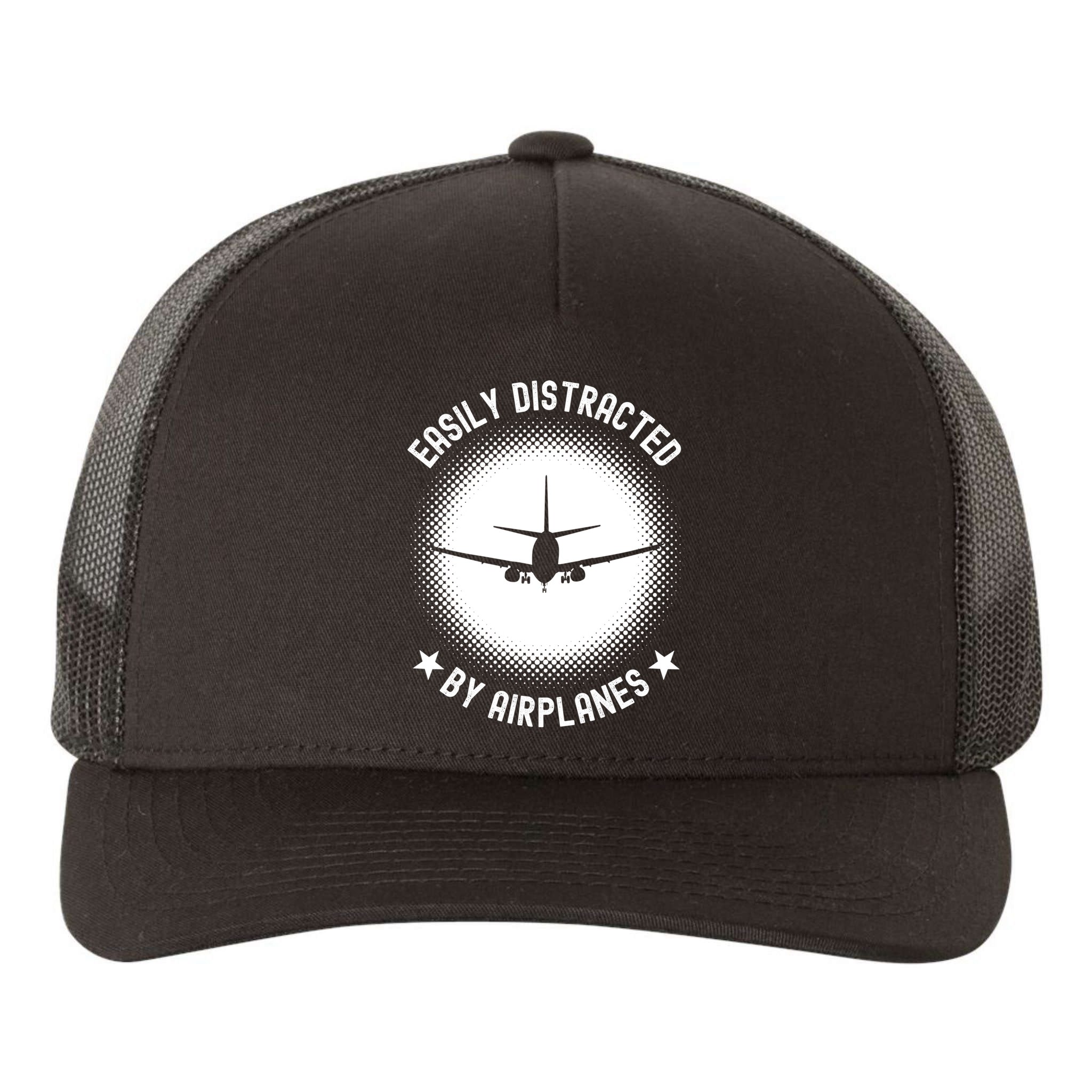 Easily Distracted By Airplanes Funny Flying Plane Gift Yupoong Adult 5-Panel Trucker Hat
