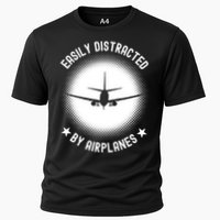 Easily Distracted By Airplanes Funny Flying Plane Gift Cooling Performance Crew T-Shirt