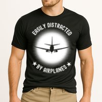 Easily Distracted By Airplanes Funny Flying Plane Gift Cooling Performance Crew T-Shirt