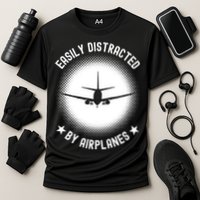 Easily Distracted By Airplanes Funny Flying Plane Gift Cooling Performance Crew T-Shirt