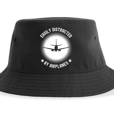 Easily Distracted By Airplanes Funny Flying Plane Gift Sustainable Bucket Hat