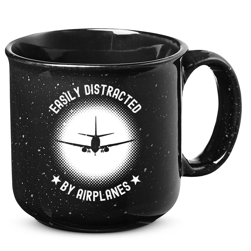Easily Distracted By Airplanes Funny Flying Plane Gift 15oz Campfire Ceramic Mug