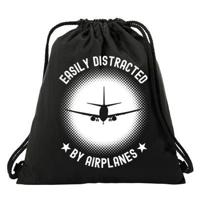 Easily Distracted By Airplanes Funny Flying Plane Gift Drawstring Bag