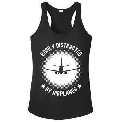 Easily Distracted By Airplanes Funny Flying Plane Gift Ladies PosiCharge Competitor Racerback Tank