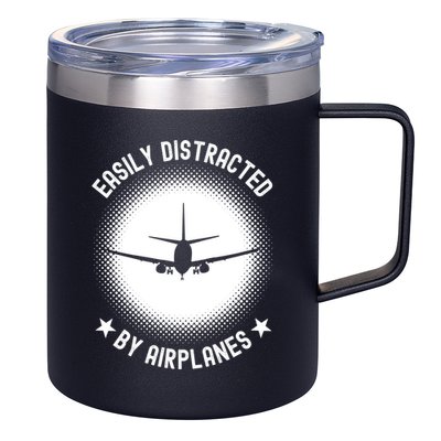 Easily Distracted By Airplanes Funny Flying Plane Gift 12oz Stainless Steel Coffee Mug