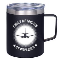 Easily Distracted By Airplanes Funny Flying Plane Gift 12oz Stainless Steel Coffee Mug
