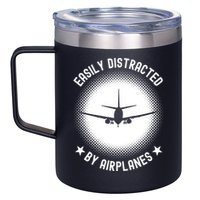 Easily Distracted By Airplanes Funny Flying Plane Gift 12oz Stainless Steel Coffee Mug