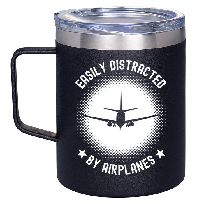 Easily Distracted By Airplanes Funny Flying Plane Gift 12oz Stainless Steel Coffee Mug