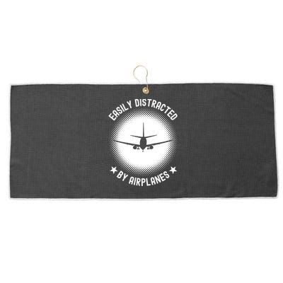 Easily Distracted By Airplanes Funny Flying Plane Gift Large Microfiber Waffle Golf Towel