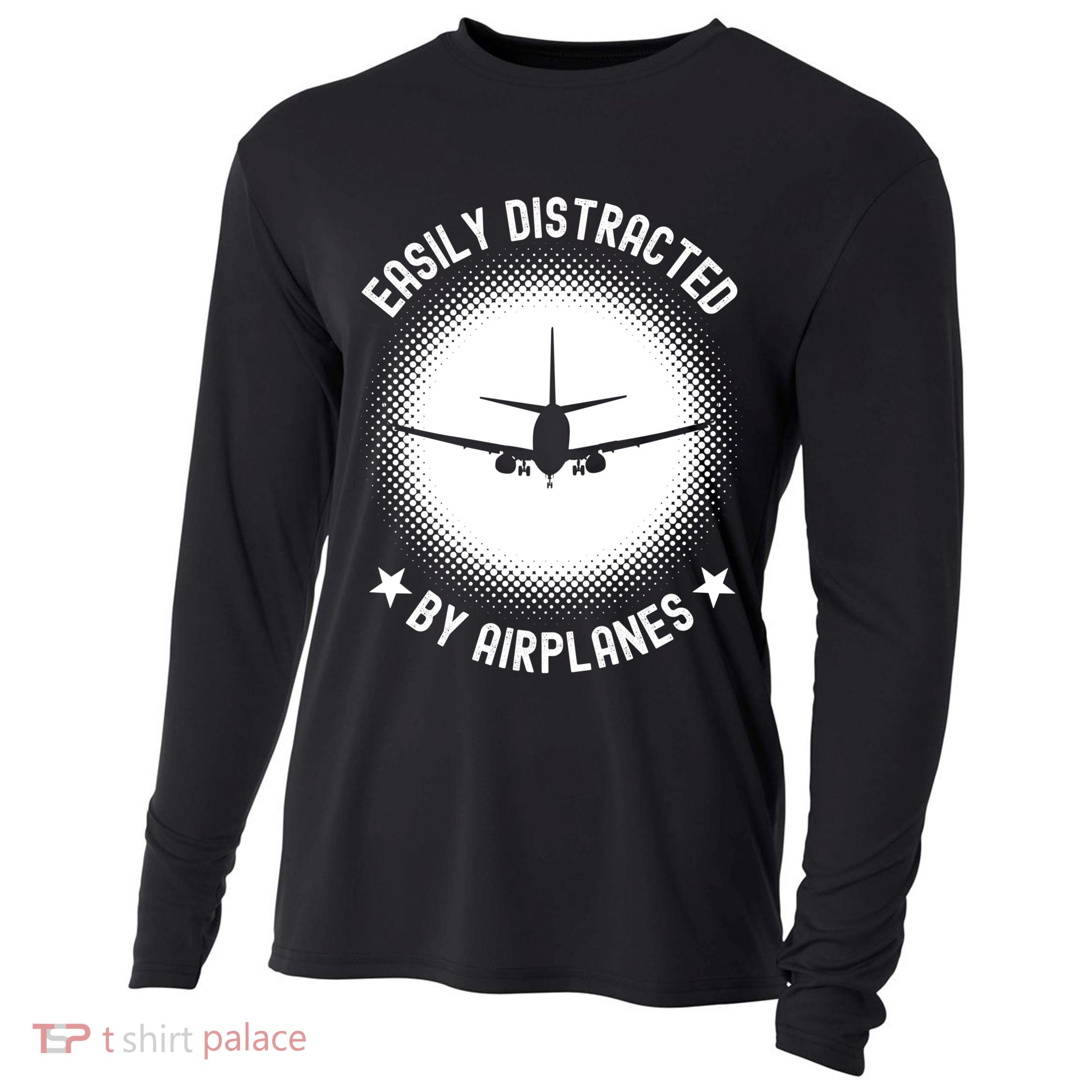 Easily Distracted By Airplanes Funny Flying Plane Gift Cooling Performance Long Sleeve Crew