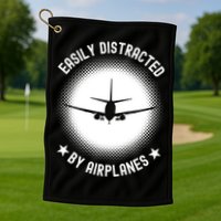 Easily Distracted By Airplanes Funny Flying Plane Gift Golf Towel