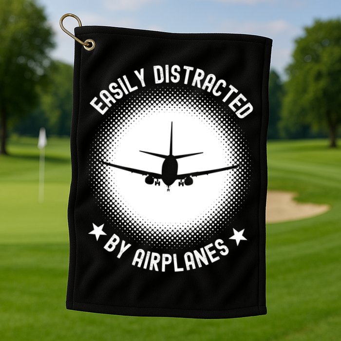 Easily Distracted By Airplanes Funny Flying Plane Gift Golf Towel