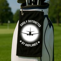 Easily Distracted By Airplanes Funny Flying Plane Gift Golf Towel