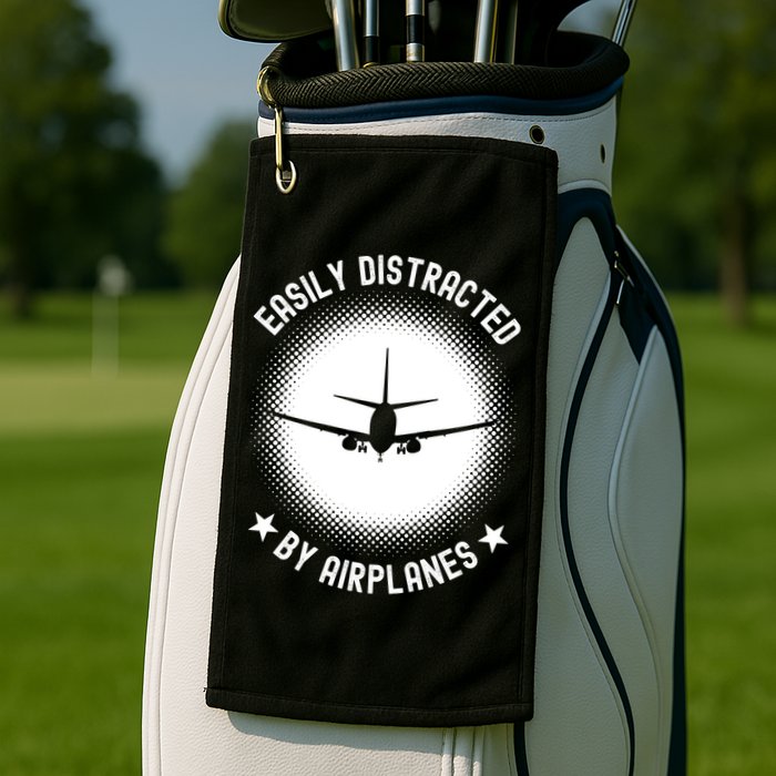 Easily Distracted By Airplanes Funny Flying Plane Gift Golf Towel