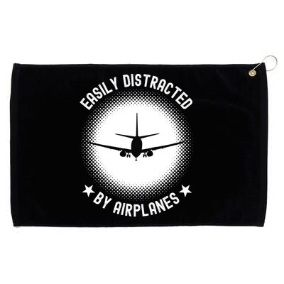 Easily Distracted By Airplanes Funny Flying Plane Gift Grommeted Golf Towel
