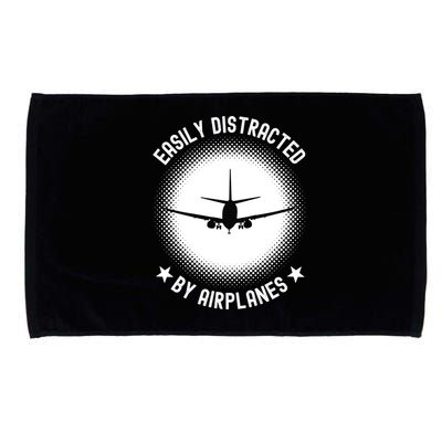 Easily Distracted By Airplanes Funny Flying Plane Gift Microfiber Hand Towel