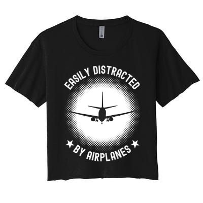 Easily Distracted By Airplanes Funny Flying Plane Gift Crop Top