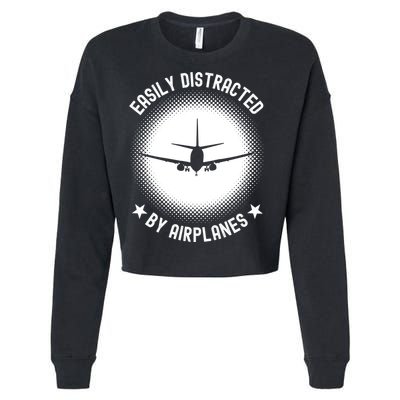 Easily Distracted By Airplanes Funny Flying Plane Gift Cropped Pullover Crew