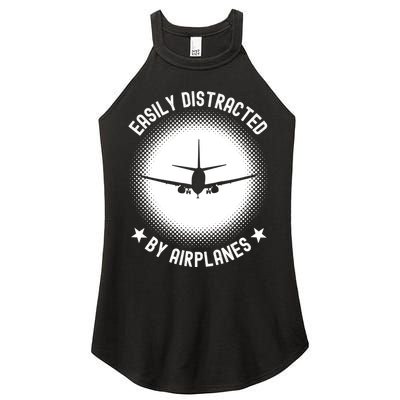 Easily Distracted By Airplanes Funny Flying Plane Gift Women's Perfect Tri Rocker Tank