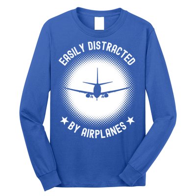 Easily Distracted By Airplanes Funny Flying Plane Gift Long Sleeve Shirt