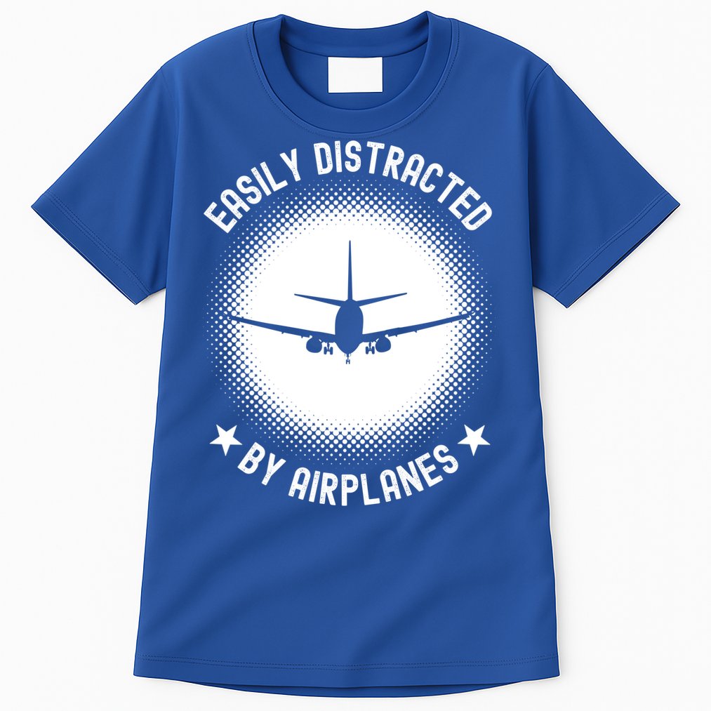 Easily Distracted By Airplanes Funny Flying Plane Gift Tall T-Shirt