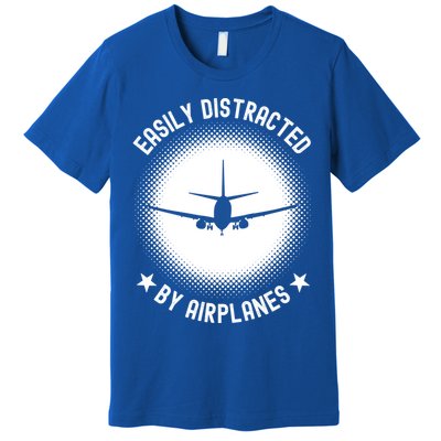 Easily Distracted By Airplanes Funny Flying Plane Gift Premium T-Shirt