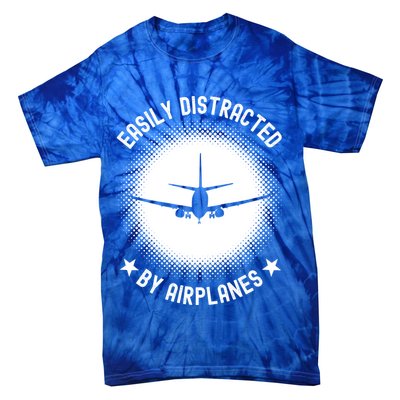 Easily Distracted By Airplanes Funny Flying Plane Gift Tie-Dye T-Shirt