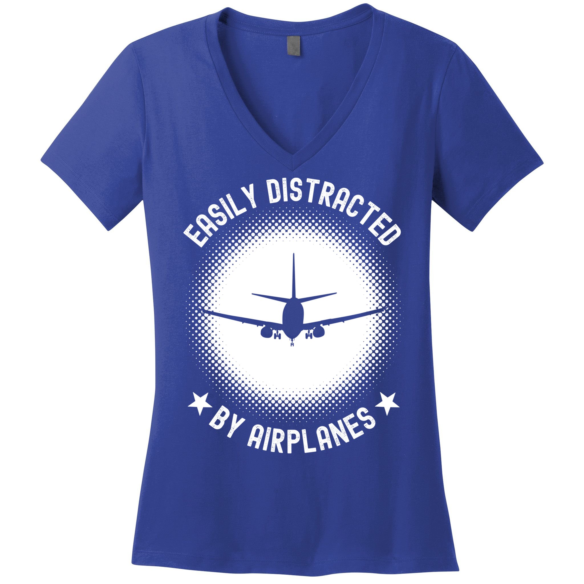 Easily Distracted By Airplanes Funny Flying Plane Gift Women's V-Neck T-Shirt