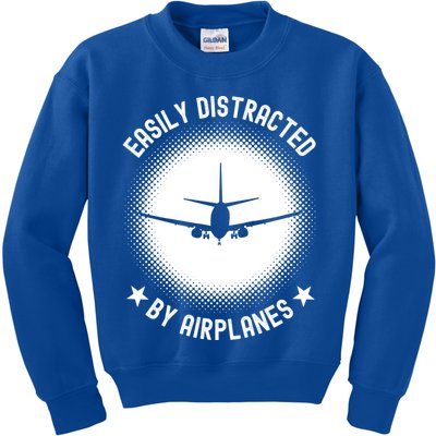 Easily Distracted By Airplanes Funny Flying Plane Gift Kids Sweatshirt