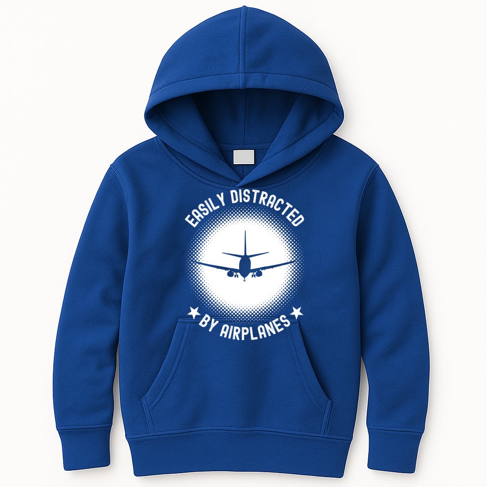 Easily Distracted By Airplanes Funny Flying Plane Gift Kids Hoodie