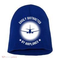 Easily Distracted By Airplanes Funny Flying Plane Gift Short Acrylic Beanie
