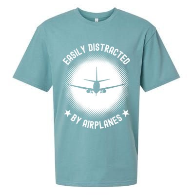 Easily Distracted By Airplanes Funny Flying Plane Gift Sueded Cloud Jersey T-Shirt