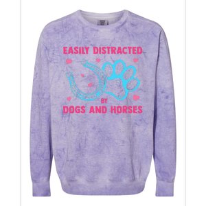 Easily Distracted By Dogs And Horses Animal Lover Colorblast Crewneck Sweatshirt