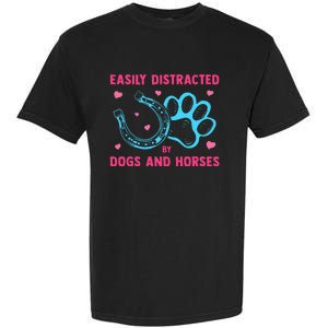 Easily Distracted By Dogs And Horses Animal Lover Garment-Dyed Heavyweight T-Shirt