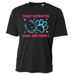 Easily Distracted By Dogs And Horses Animal Lover Cooling Performance Crew T-Shirt