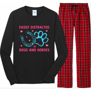 Easily Distracted By Dogs And Horses Animal Lover Long Sleeve Pajama Set