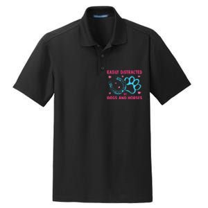 Easily Distracted By Dogs And Horses Animal Lover Dry Zone Grid Polo