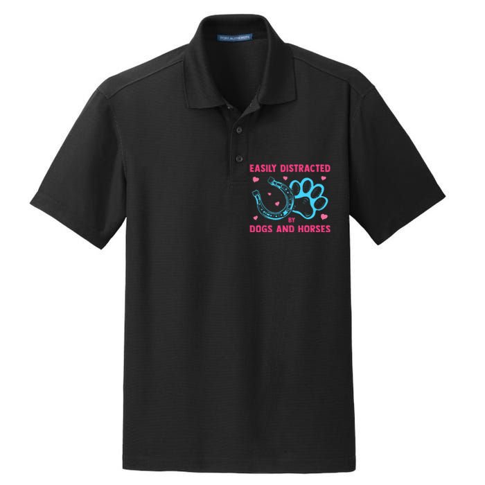 Easily Distracted By Dogs And Horses Animal Lover Dry Zone Grid Polo