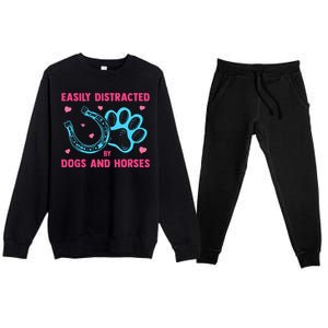 Easily Distracted By Dogs And Horses Animal Lover Premium Crewneck Sweatsuit Set