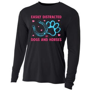 Easily Distracted By Dogs And Horses Animal Lover Cooling Performance Long Sleeve Crew