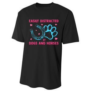 Easily Distracted By Dogs And Horses Animal Lover Performance Sprint T-Shirt