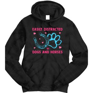 Easily Distracted By Dogs And Horses Animal Lover Tie Dye Hoodie