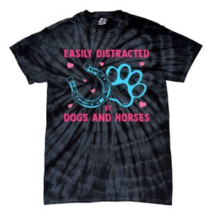 Easily Distracted By Dogs And Horses Animal Lover Tie-Dye T-Shirt