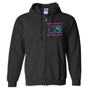 Easily Distracted By Dogs And Horses Animal Lover Full Zip Hoodie