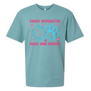 Easily Distracted By Dogs And Horses Animal Lover Sueded Cloud Jersey T-Shirt