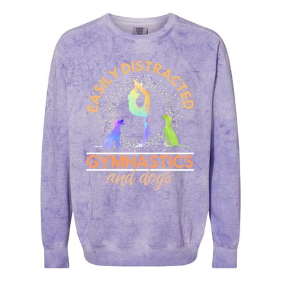 Easily Distracted By Gymnastics And Dogs Tumbling Gymnast Gift Colorblast Crewneck Sweatshirt