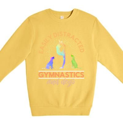 Easily Distracted By Gymnastics And Dogs Tumbling Gymnast Gift Premium Crewneck Sweatshirt