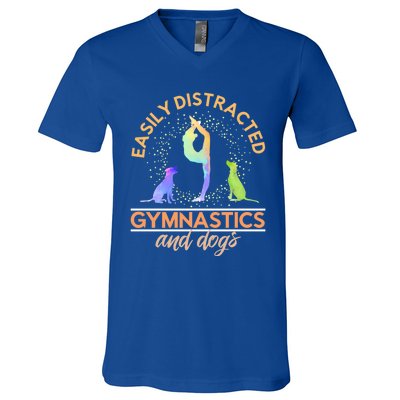 Easily Distracted By Gymnastics And Dogs Tumbling Gymnast Gift V-Neck T-Shirt