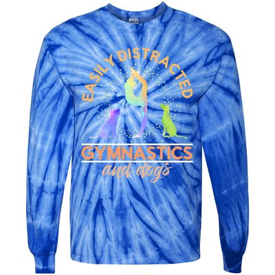 Easily Distracted By Gymnastics And Dogs Tumbling Gymnast Gift Tie-Dye Long Sleeve Shirt