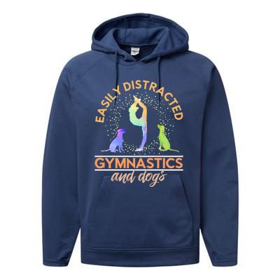 Easily Distracted By Gymnastics And Dogs Tumbling Gymnast Gift Performance Fleece Hoodie